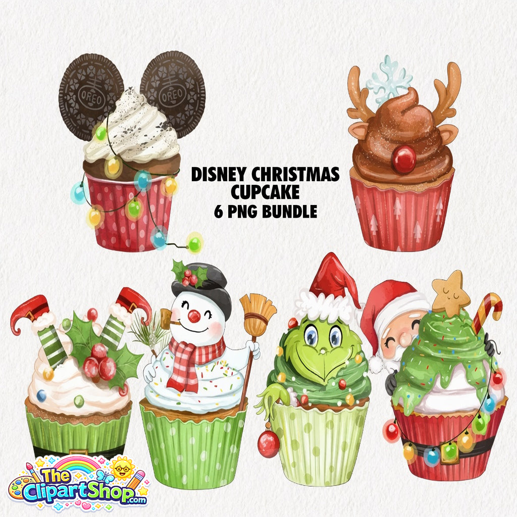 Disney Christmas Cupcake Clipart PNG Bundle