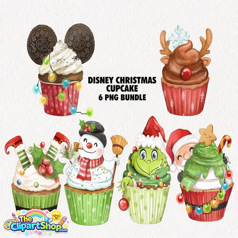 Disney Christmas Cupcake Clipart PNG Bundle