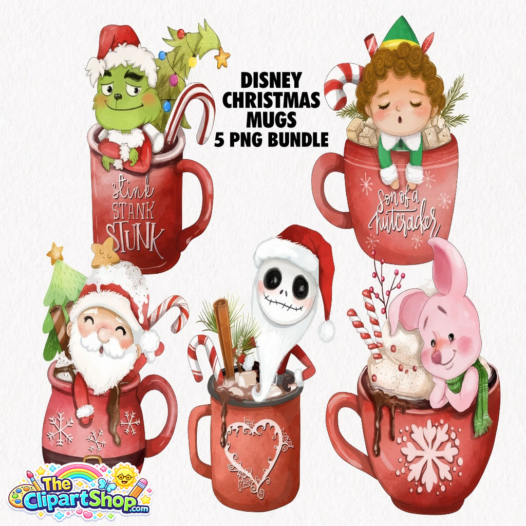 Disney Christmas Mugs Clipart PNG Bundle #2