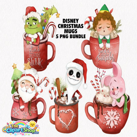Disney Christmas Mugs Clipart PNG Bundle #2