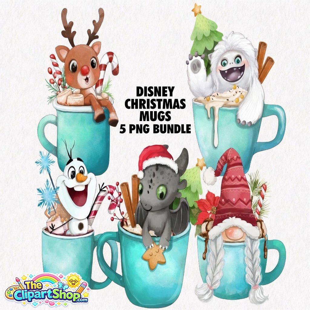 Disney Christmas Mugs Clipart PNG Bundle #3
