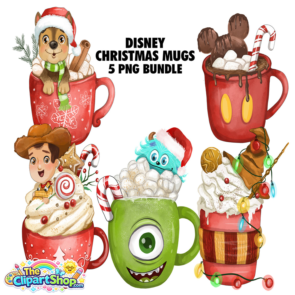 Disney Christmas Mugs Clipart PNG Bundle