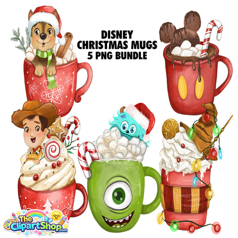 Disney Christmas Mugs Clipart PNG Bundle