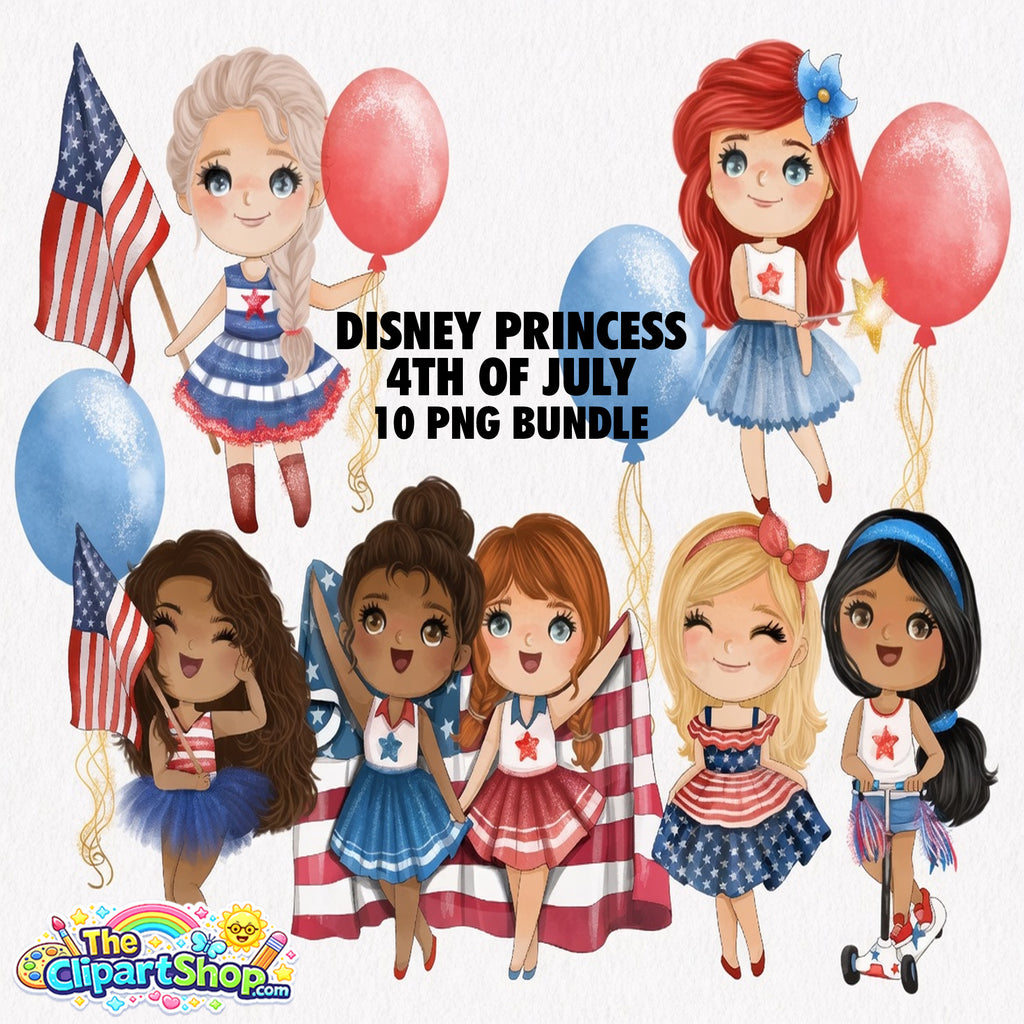 Disney Princess 4th of July Clipart PNG Bundle
