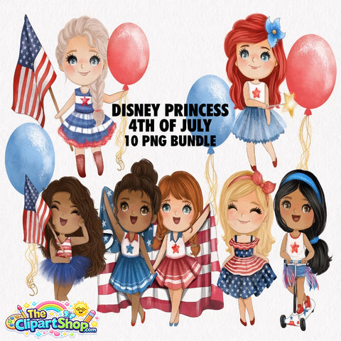 Disney Princess 4th of July Clipart PNG Bundle