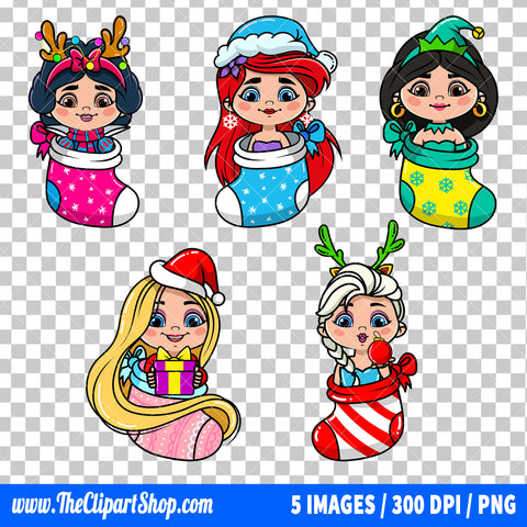 Disney Princess Christmas Clipart PNG Bundle