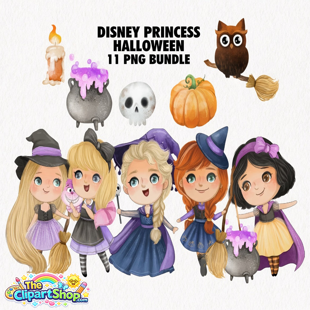 Disney Princess Halloween Clipart PNG Bundle