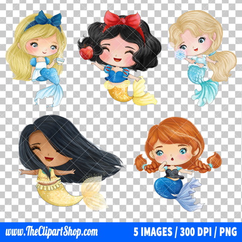 Disney Princess Mermaid Clipart PNG Bundle