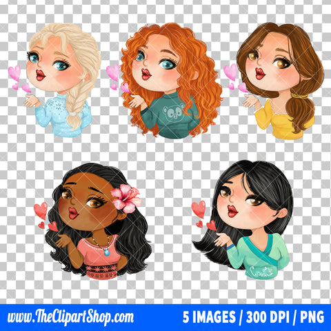 Disney Princess Valentine Clipart PNG Bundle #3