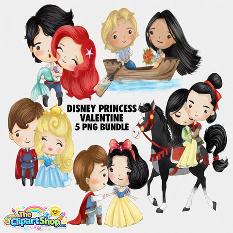 Disney Princess Valentine Clipart PNG Bundle #2