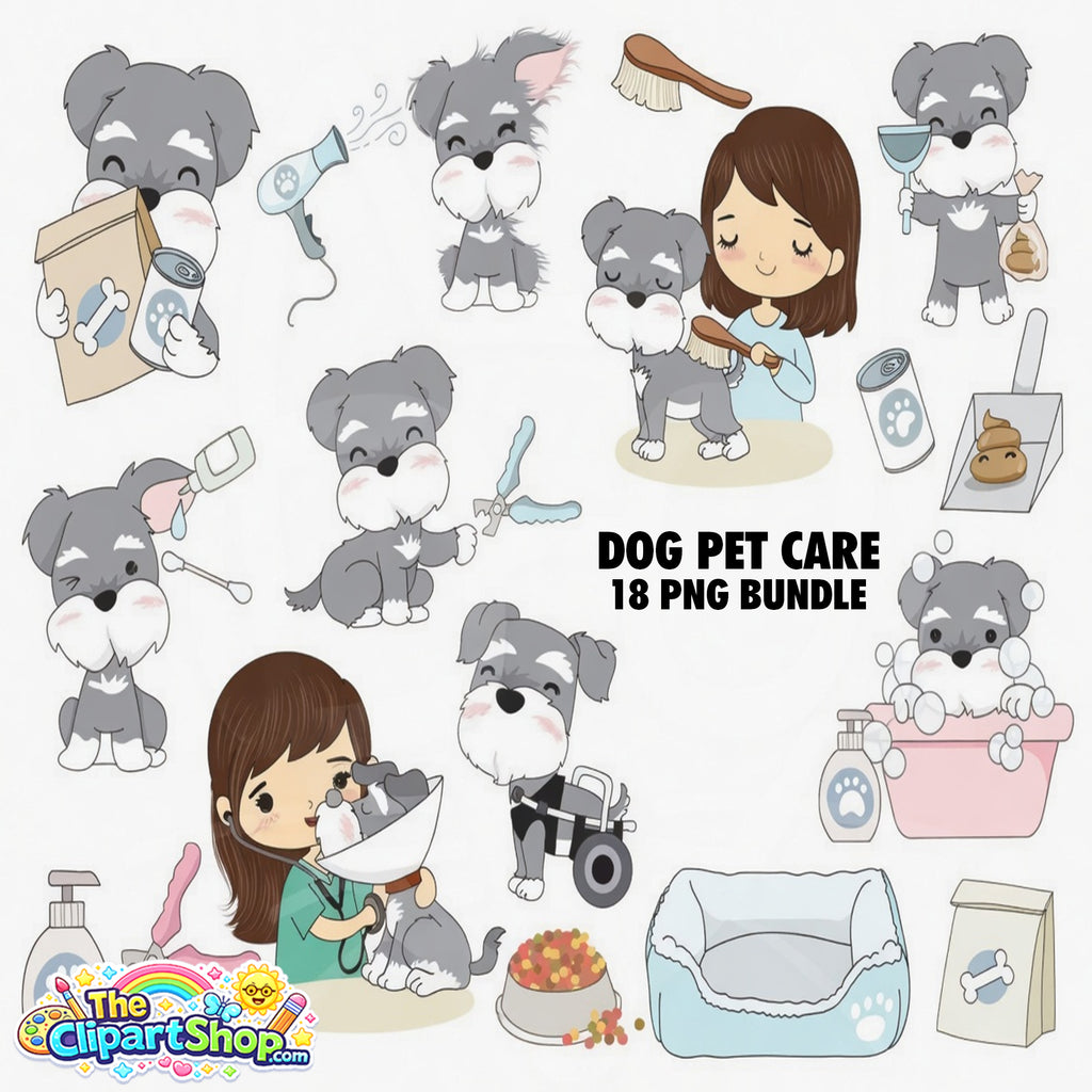 Dog Pet Care Clipart PNG Bundle
