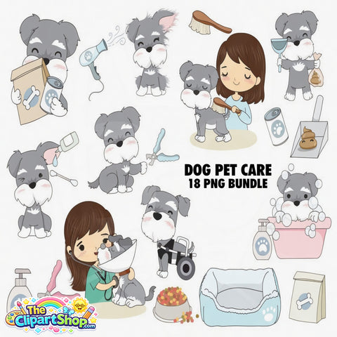 Dog Pet Care Clipart PNG Bundle