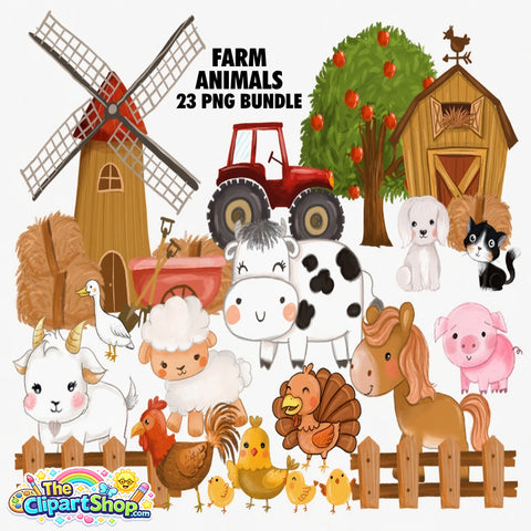 Farm Animals Clipart PNG Bundle