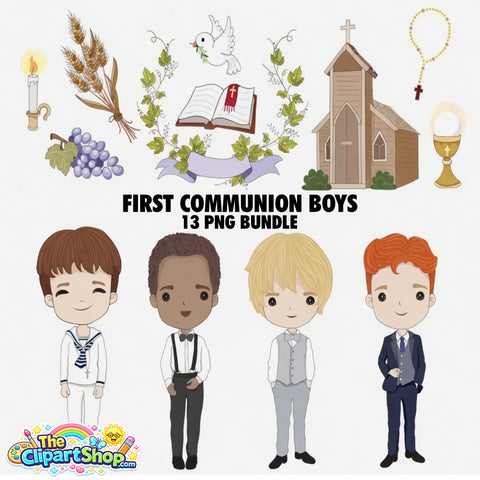 First Communion Boys Clipart PNG Bundle
