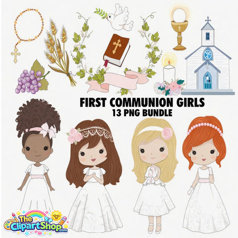 First Communion Girls Clipart PNG Bundle
