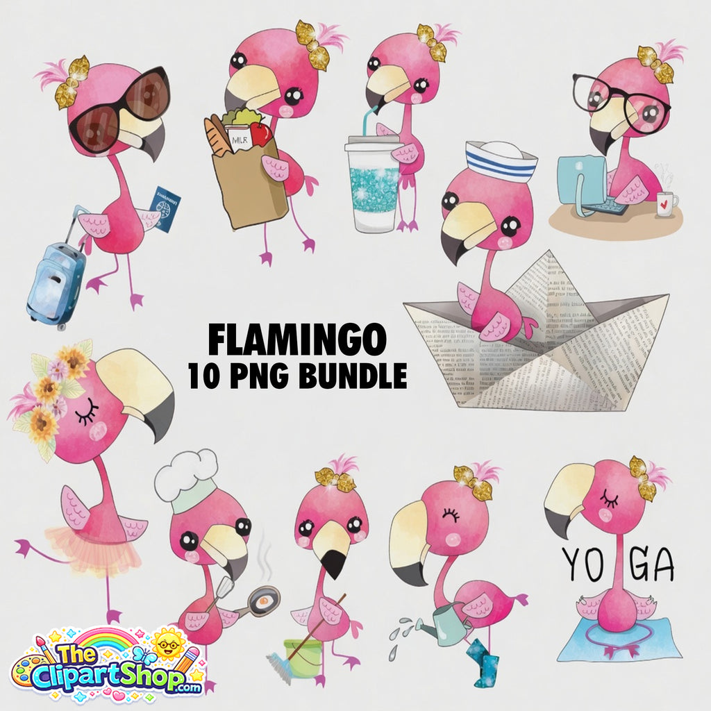 Flamingo Clipart PNG Bundle #2
