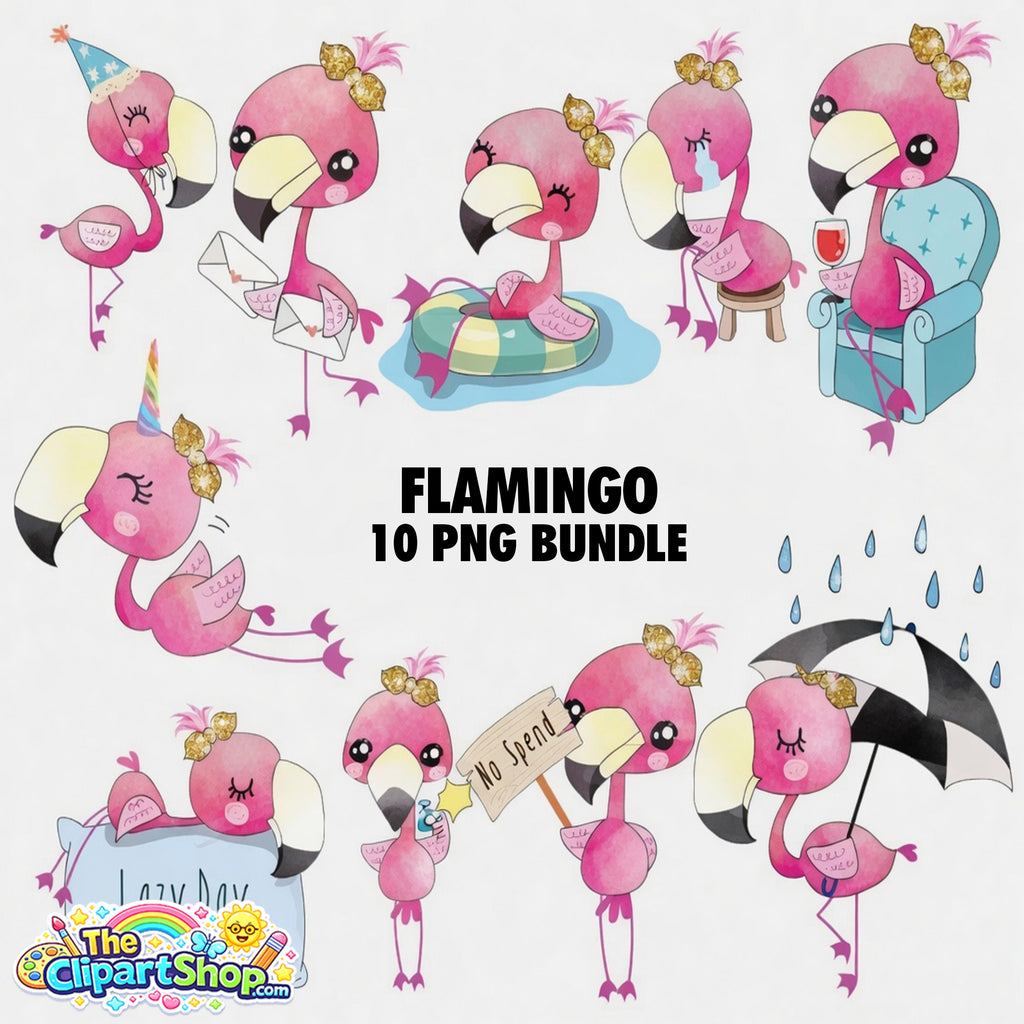 Flamingo Clipart PNG Bundle