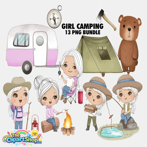 Girl Camping Clipart PNG Bundle