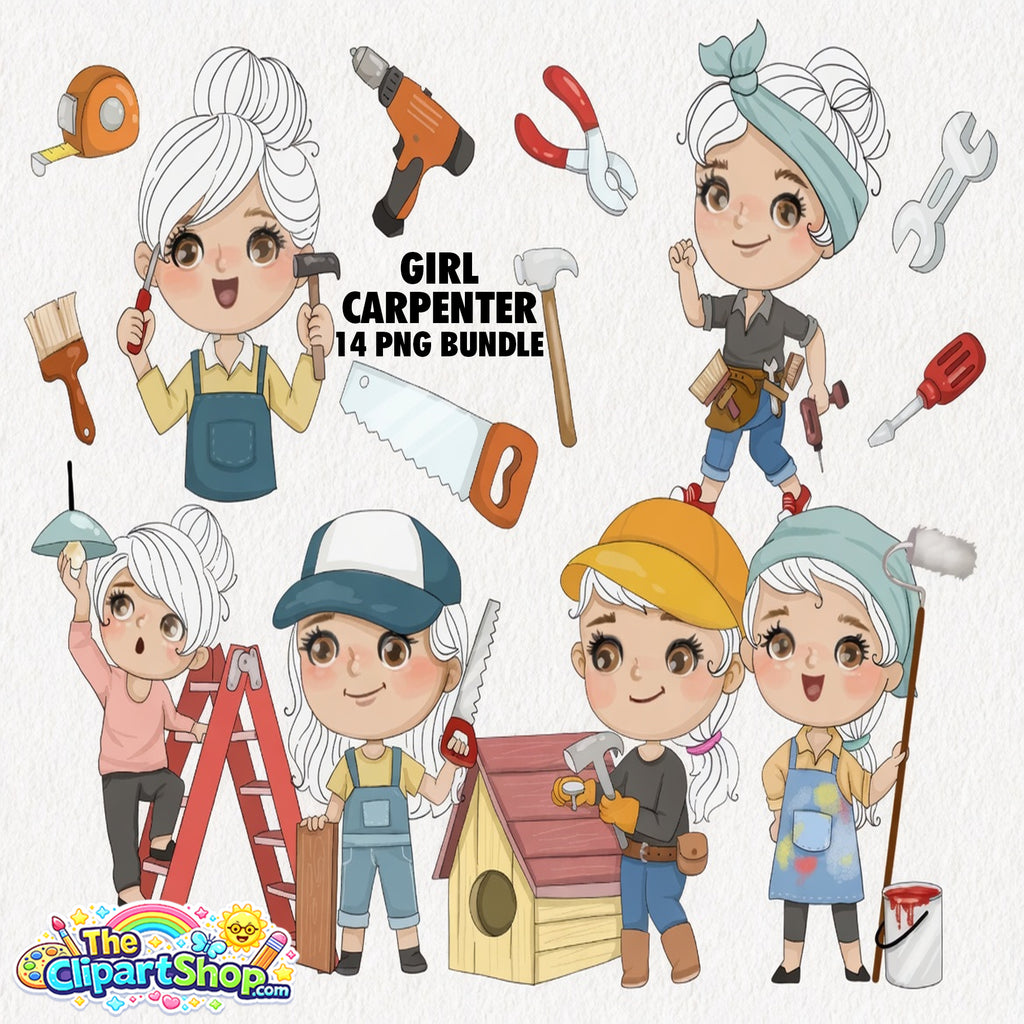 Girl Carpenter Clipart PNG Bundle