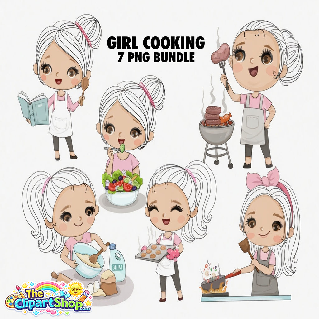 Girl Cooking Clipart PNG Bundle