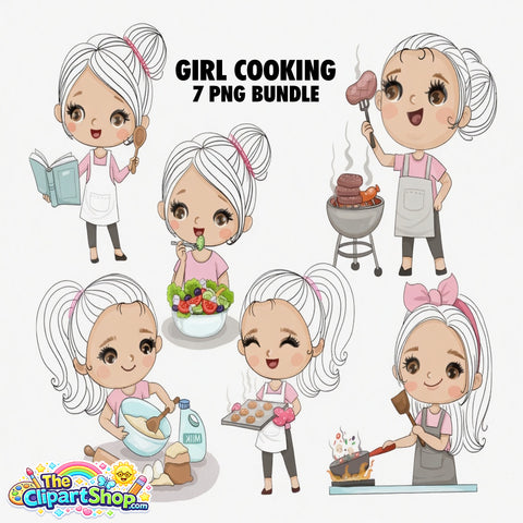 Girl Cooking Clipart PNG Bundle
