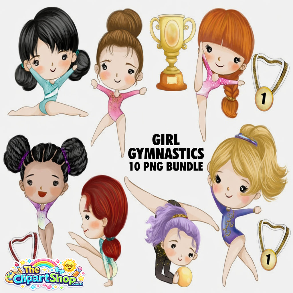 Girl Gymnastics Clipart PNG Bundle