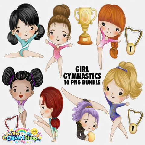 Girl Gymnastics Clipart PNG Bundle