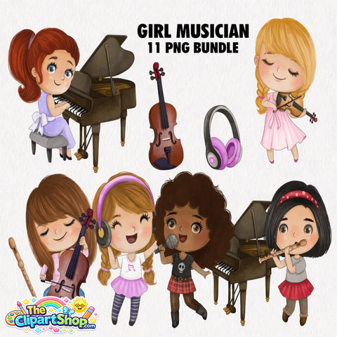 Girl Musician Clipart PNG Bundle