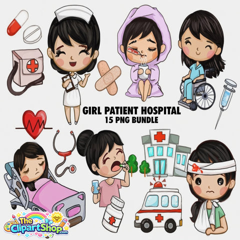 Girl Patient Hospital Clipart PNG Bundle