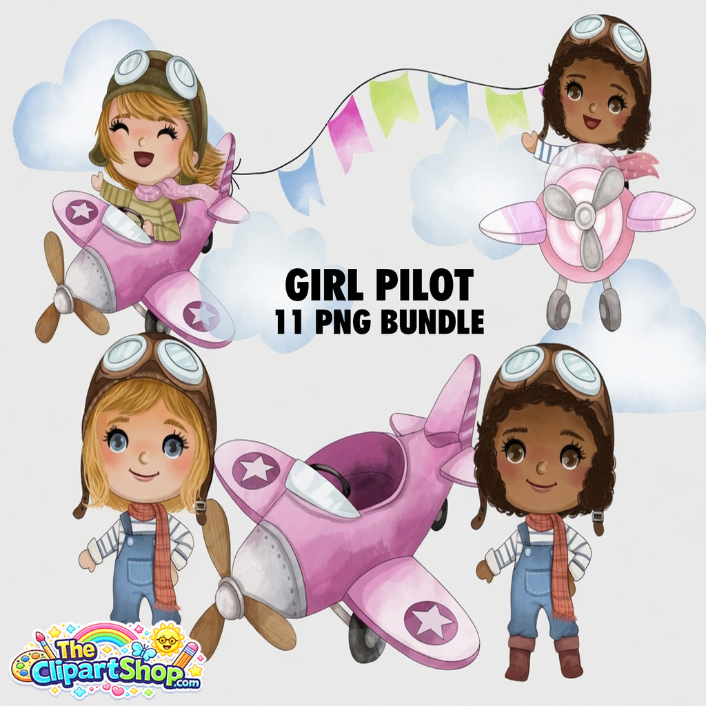 Girl Pilot Clipart PNG Bundle