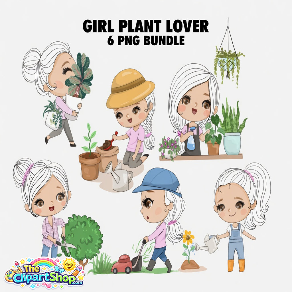 Girl Plant Lover Clipart PNG Bundle