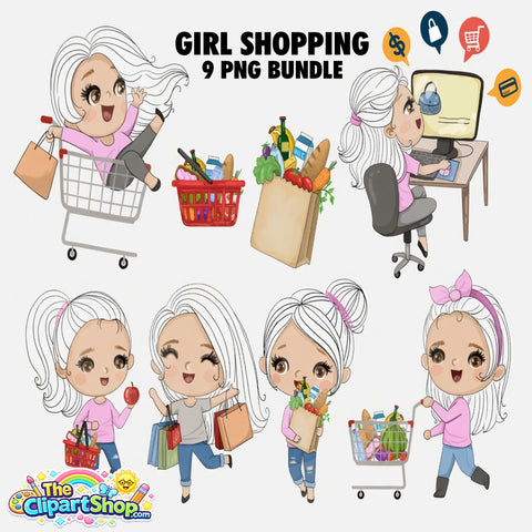 Girl Shopping Clipart PNG Bundle