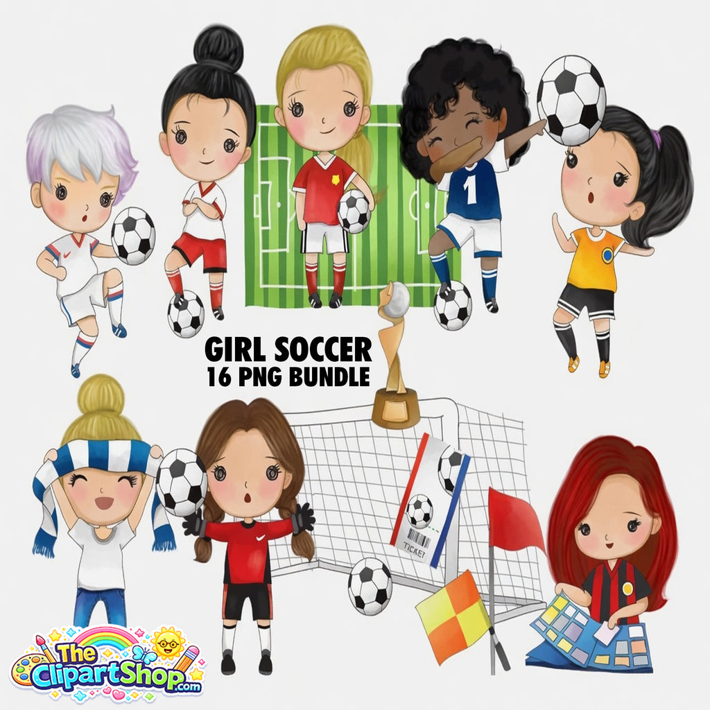 Girl Soccer Clipart PNG Bundle