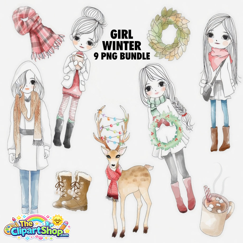 Girl Winter Clipart PNG Bundle