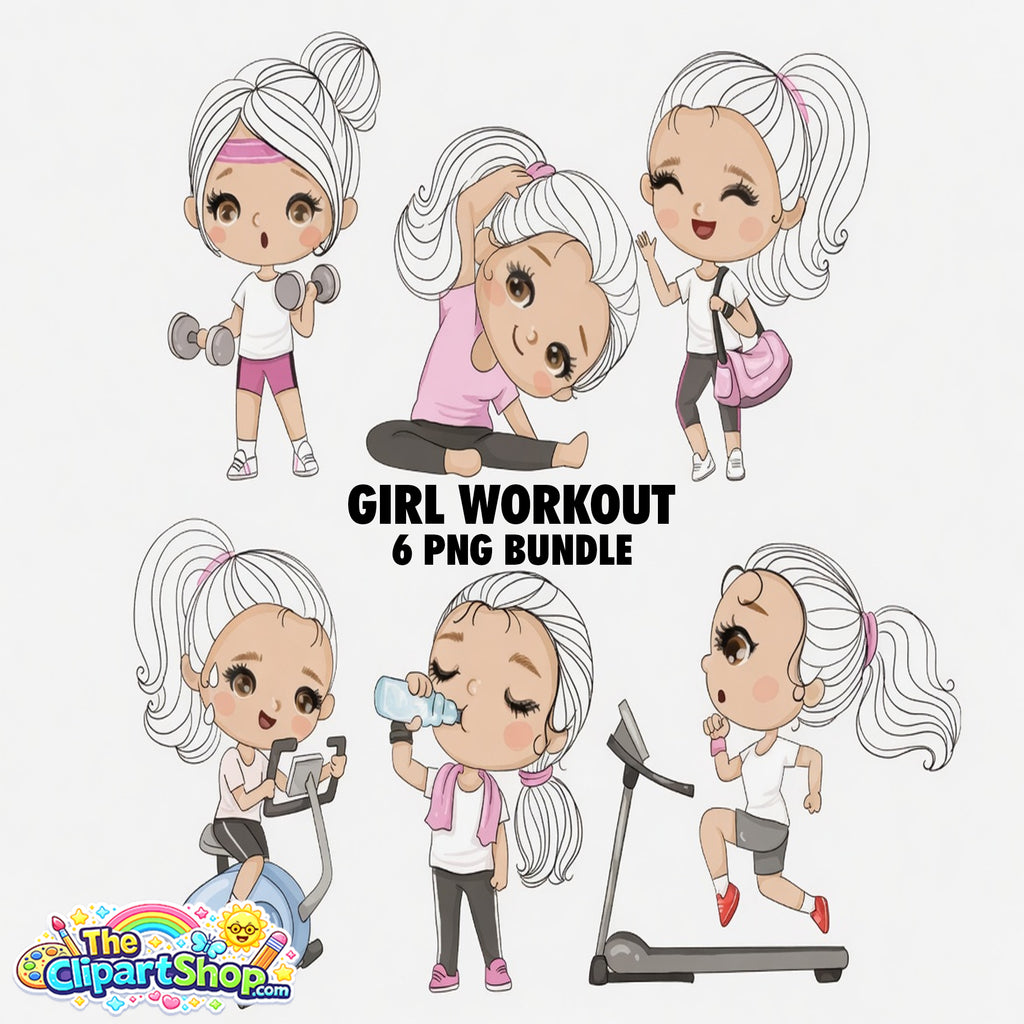 Girl Workout Clipart PNG Bundle