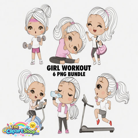 Girl Workout Clipart PNG Bundle