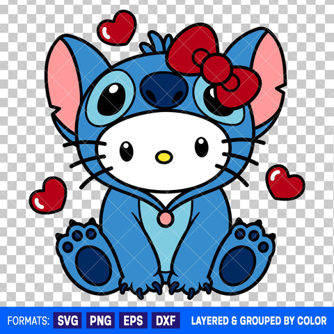 Hello Kitty x Stitch Valentines Day SVG Cut File for Cricut and Silhouette
