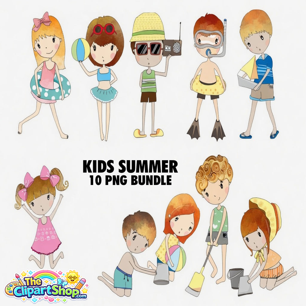 Kids Summer Clipart PNG Bundle