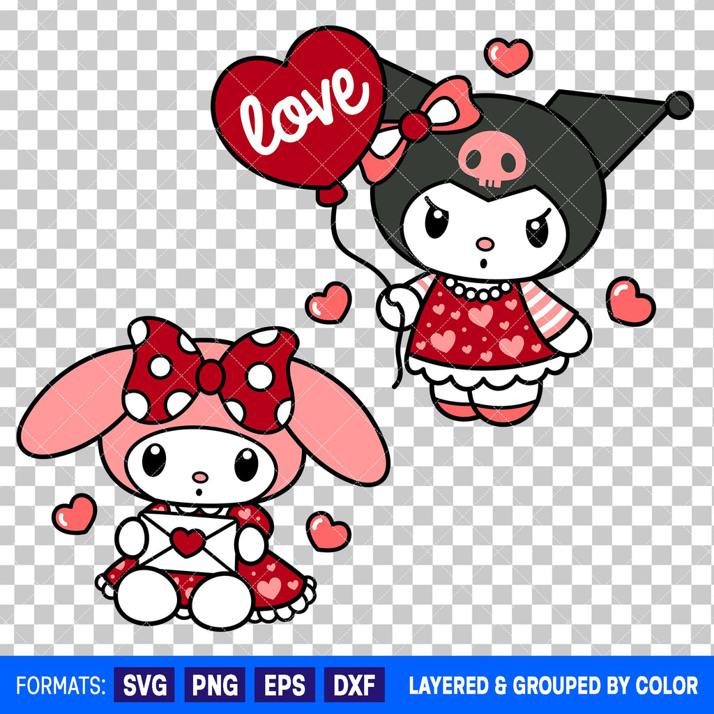Kuromi And My Melody Valentines Day Bundle SVG Cut Files for Cricut and Silhouette #2