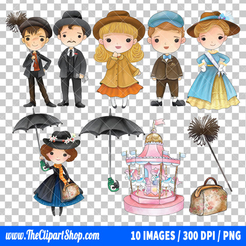 Mary Poppins Clipart PNG Bundle