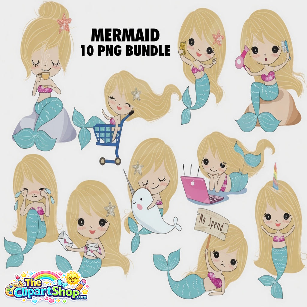 Mermaid Clipart PNG Bundle #2