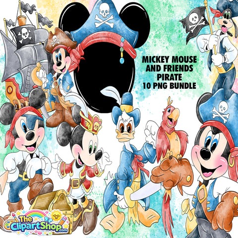 Mickey Mouse and Friends Pirate Clipart PNG Bundle