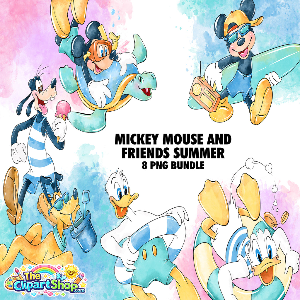 Mickey Mouse and Friends Summer Clipart PNG Bundle