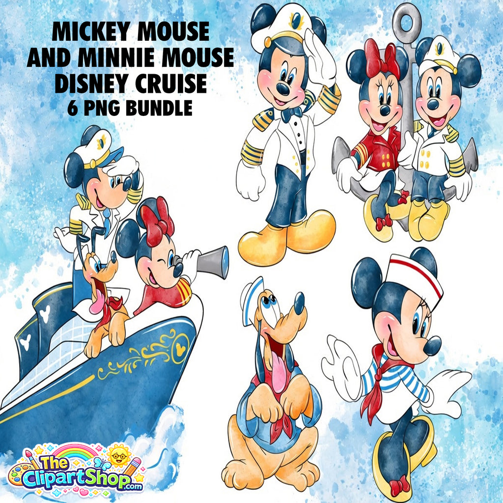 Mickey Mouse and Minnie Mouse Disney Cruise Clipart PNG Bundle
