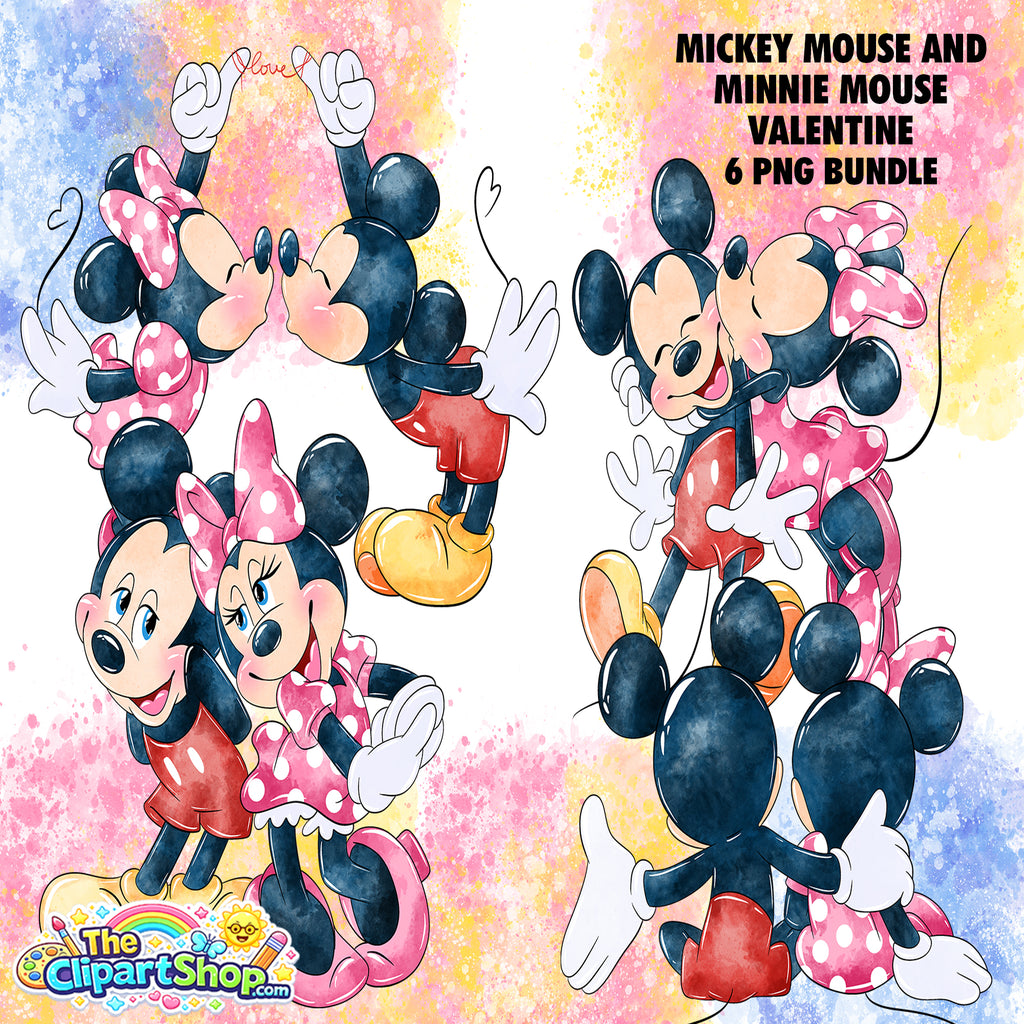 Mickey Mouse and Minnie Mouse Valentine Clipart PNG Bundle #2