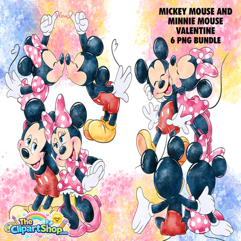Mickey Mouse and Minnie Mouse Valentine Clipart PNG Bundle #2