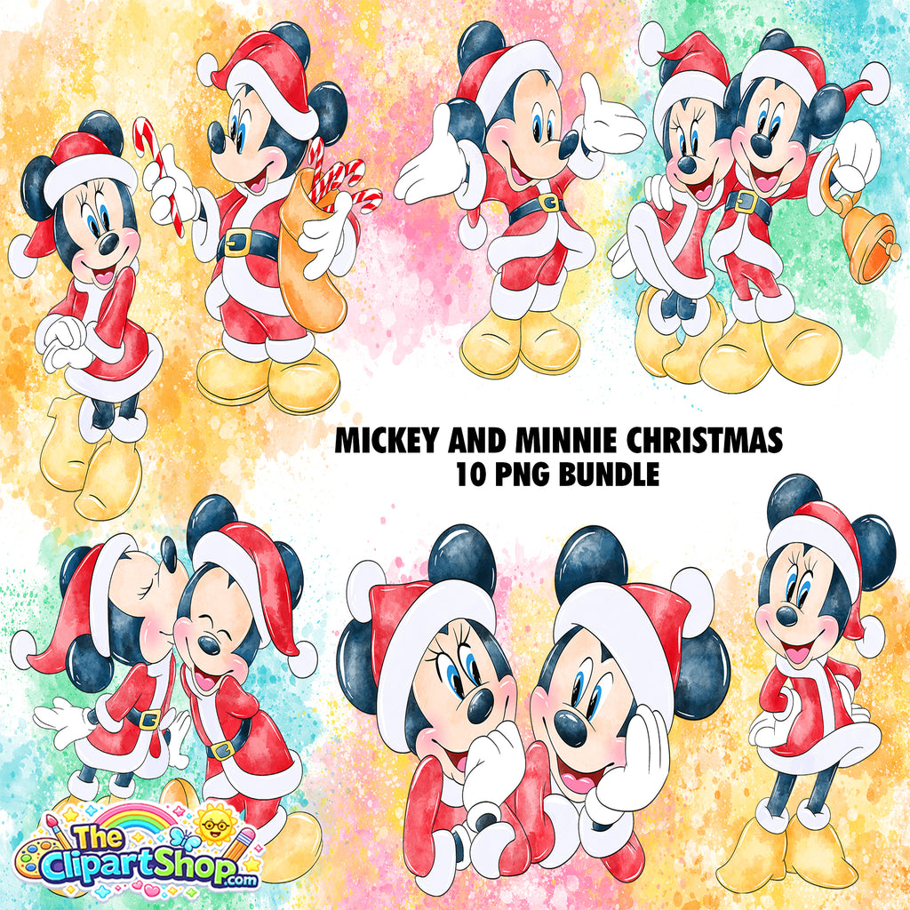 Mickey and Minnie Christmas Clipart PNG Bundle