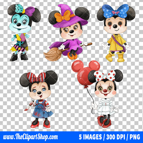 Minnie Mouse Halloween Clipart PNG Bundle