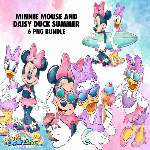 Minnie Mouse and Daisy Duck Summer Clipart PNG Bundle