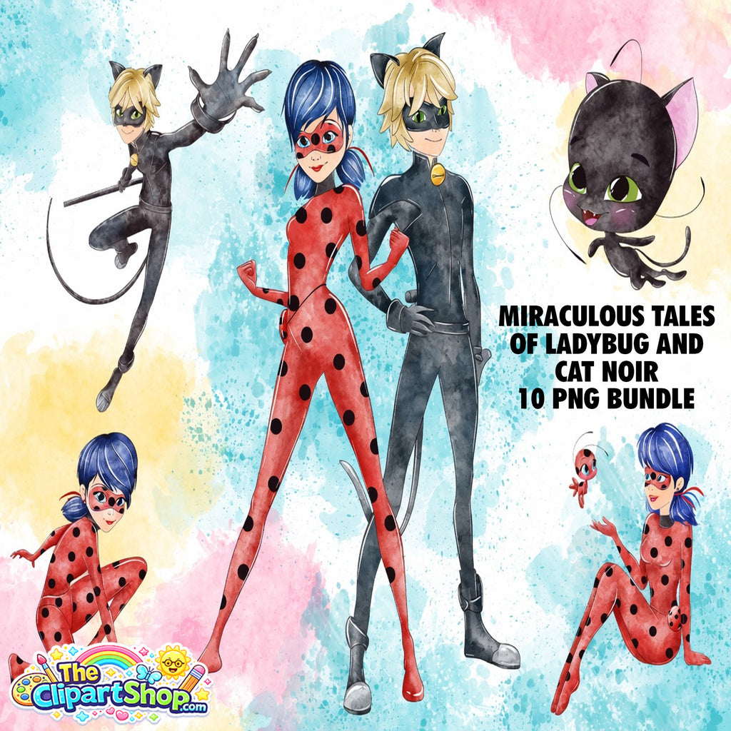 Miraculous Tales of Ladybug and Cat Noir Clipart PNG Bundle